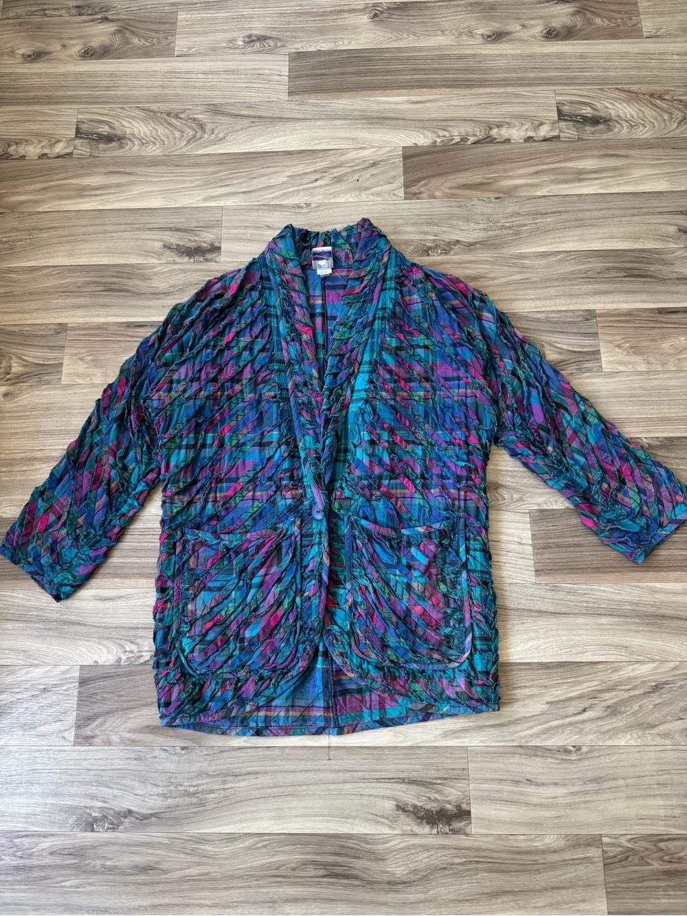 Maralyce Ferree Art-to-Wear 100% Cotton Plaid Jacket Made in USA Size Sm/Md
